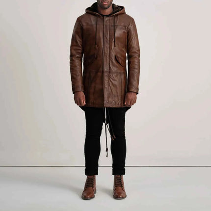 Men's Delvin Distressed Brown Leather Parka