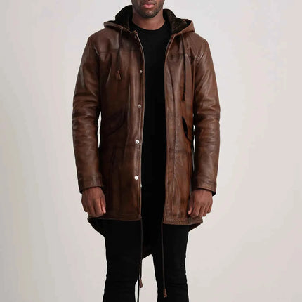 Men's Delvin Distressed Brown Leather Parka