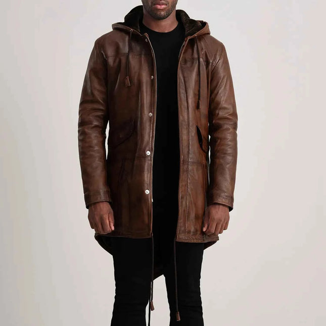 Men's Delvin Distressed Brown Leather Parka