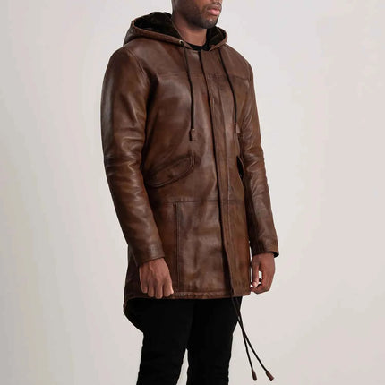 Men's Delvin Distressed Brown Leather Parka