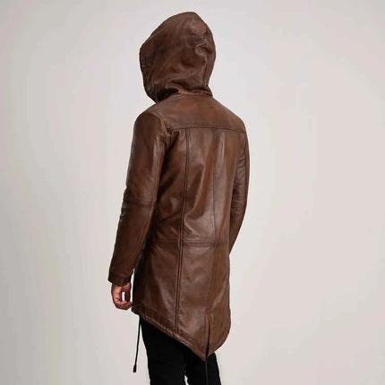 Men's Delvin Distressed Brown Leather Parka