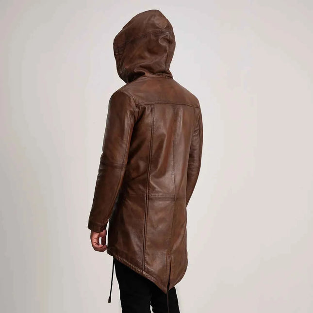 Men's Delvin Distressed Brown Leather Parka