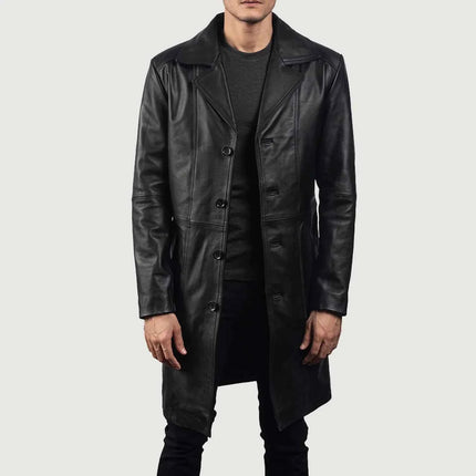 Men's Don Long Black Leather Coat