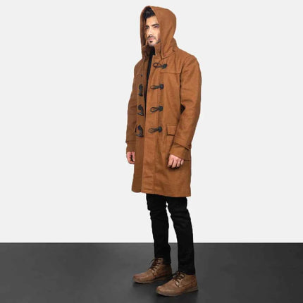 Men's Khaki Wool Hooded Duffle Coat