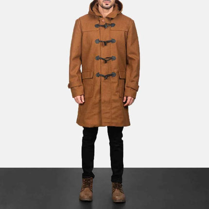 Men's Khaki Wool Hooded Duffle Coat