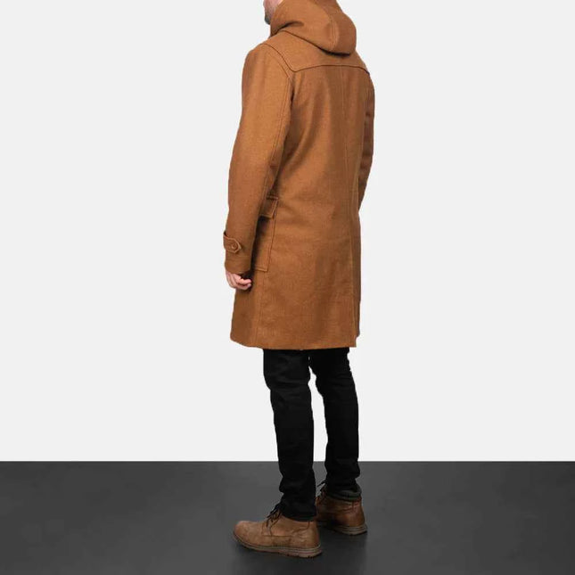 Men's Khaki Wool Hooded Duffle Coat