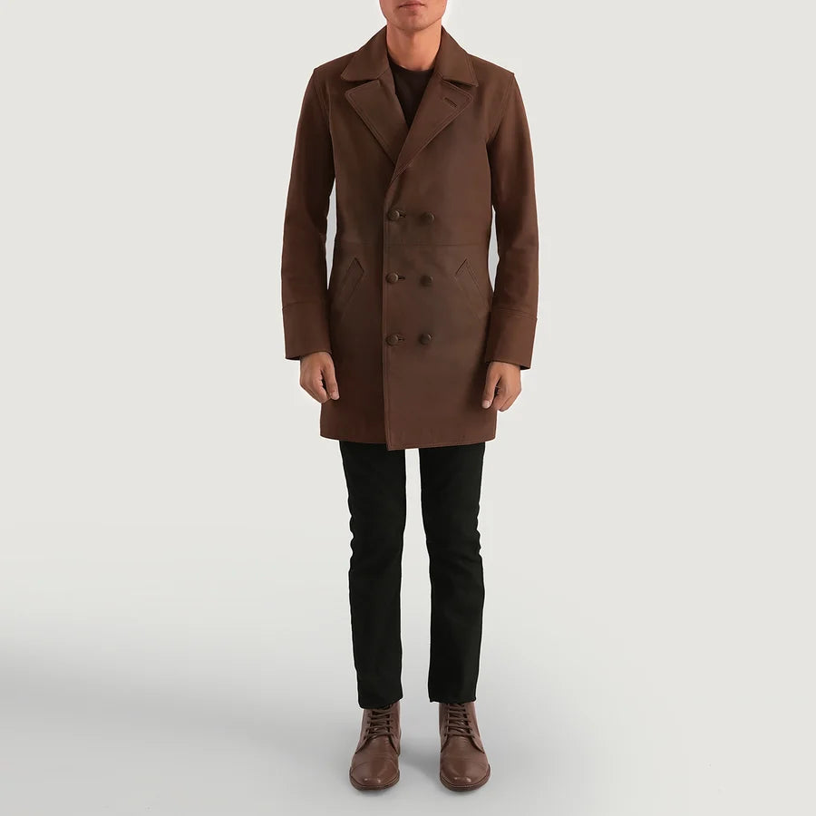 Roderick Distressed Brown Pull-Up Leather Coat