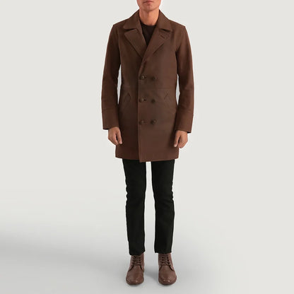 Roderick Distressed Brown Pull-Up Leather Coat