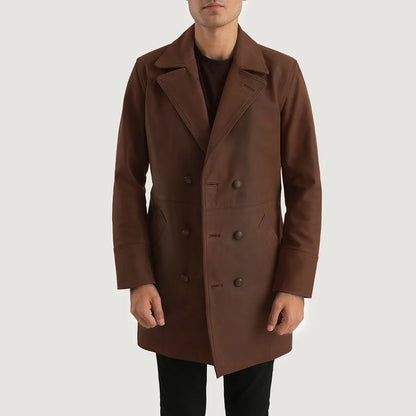Roderick Distressed Brown Pull-Up Leather Coat