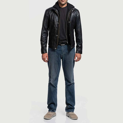 Men's Highschool Black Hooded Leather Jacket