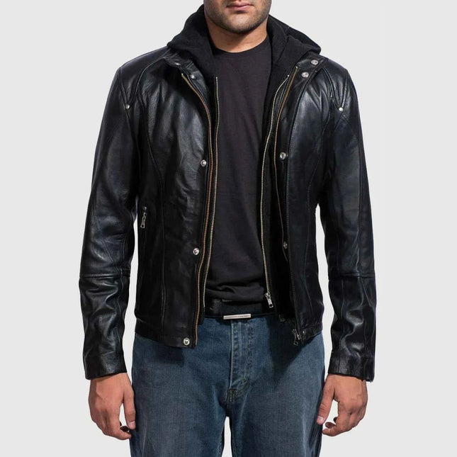 Men's Highschool Black Hooded Leather Jacket