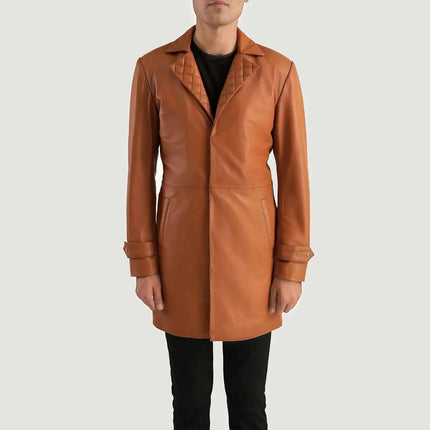 Men's New Infinity Tan Brown Leather Coat