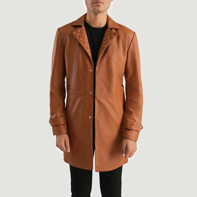 Men's New Infinity Tan Brown Leather Coat