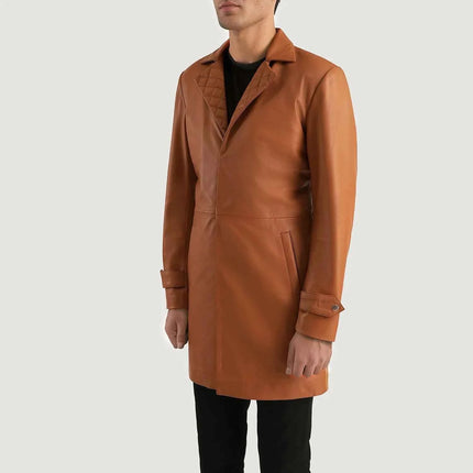 Men's New Infinity Tan Brown Leather Coat