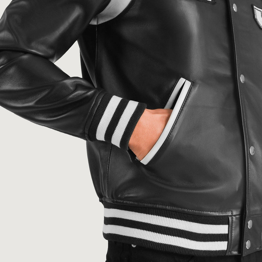 Liberte New Jersey Men Black Leather Varsity Jacket