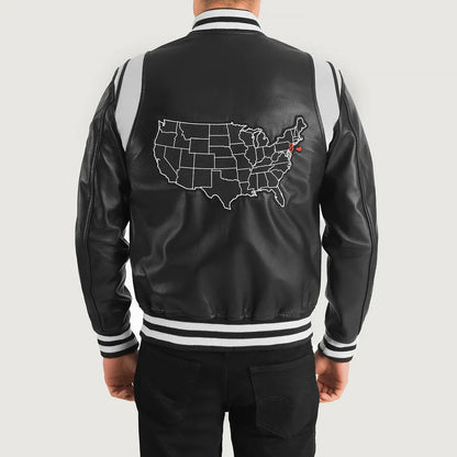 Liberte New Jersey Men Black Leather Varsity Jacket