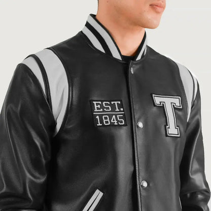 Liberte Texas Men Black Leather Varsity Jacket