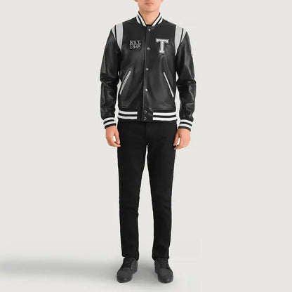 Liberte Texas Men Black Leather Varsity Jacket
