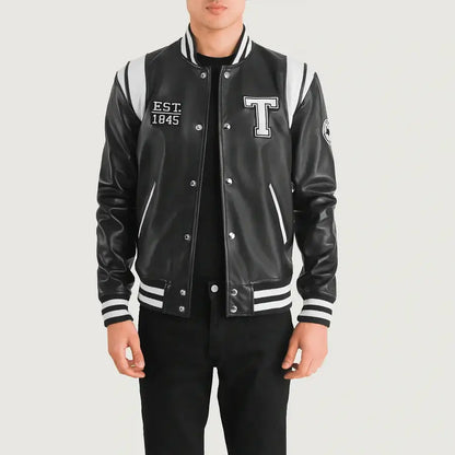 Liberte Texas Men Black Leather Varsity Jacket