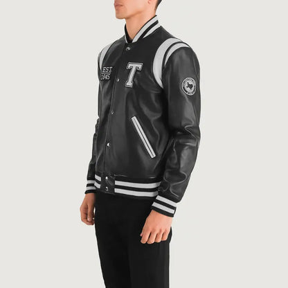 Liberte Texas Men Black Leather Varsity Jacket