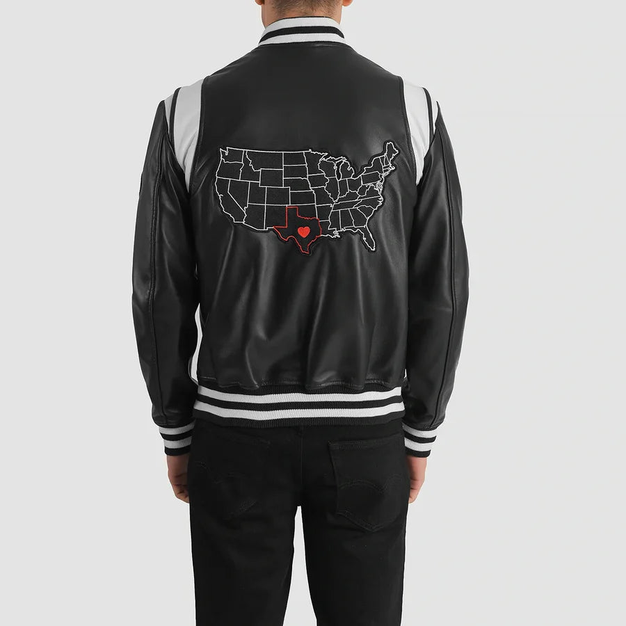 Liberte Texas Men Black Leather Varsity Jacket