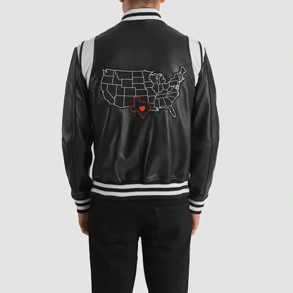Liberte Texas Men Black Leather Varsity Jacket