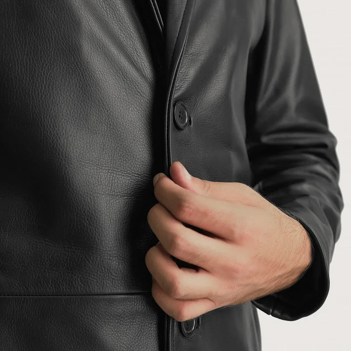 Alderman Single-Breasted Leather Coat
