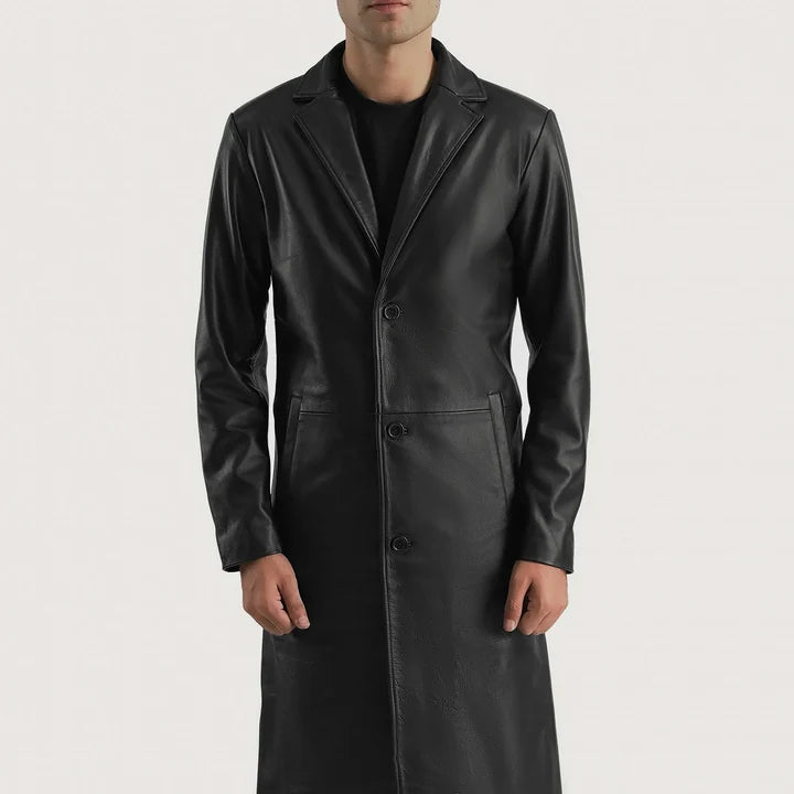 Alderman Single-Breasted Leather Coat