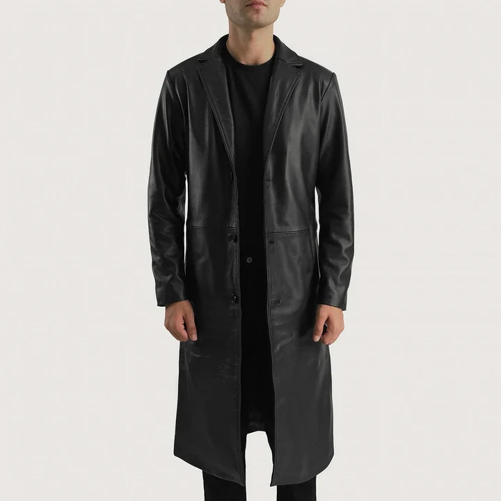 Alderman Single-Breasted Leather Coat