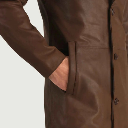 Men's Mateo Brown Leather Single Breasted Coat