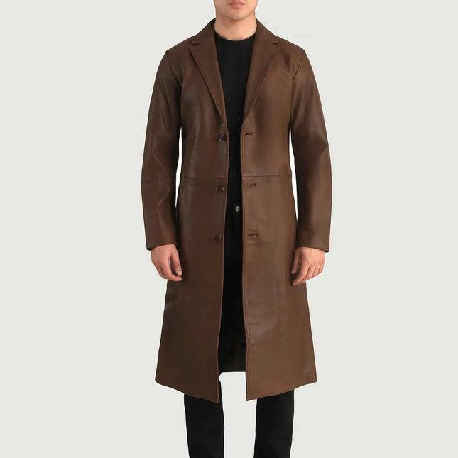 Men's Mateo Brown Leather Single Breasted Coat