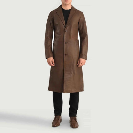 Men's Mateo Brown Leather Single Breasted Coat
