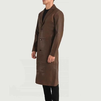 Men's Mateo Brown Leather Single Breasted Coat
