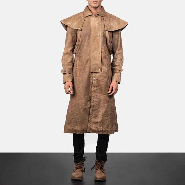 Men's Maverick Brown Leather Duster