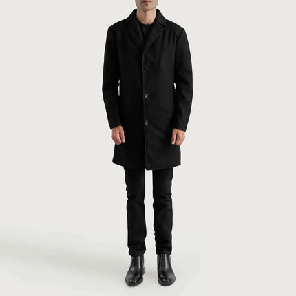 Men's Petrillo Black Wool Single Breasted Coat