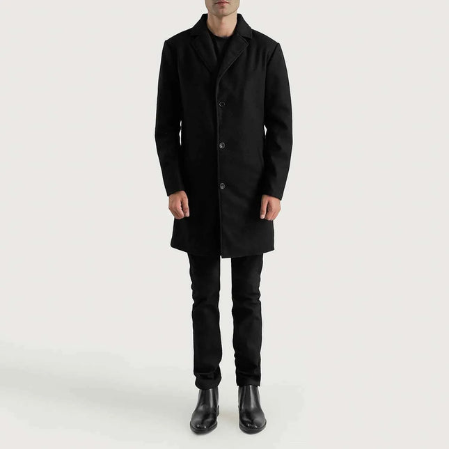 Men's Petrillo Black Wool Single Breasted Coat