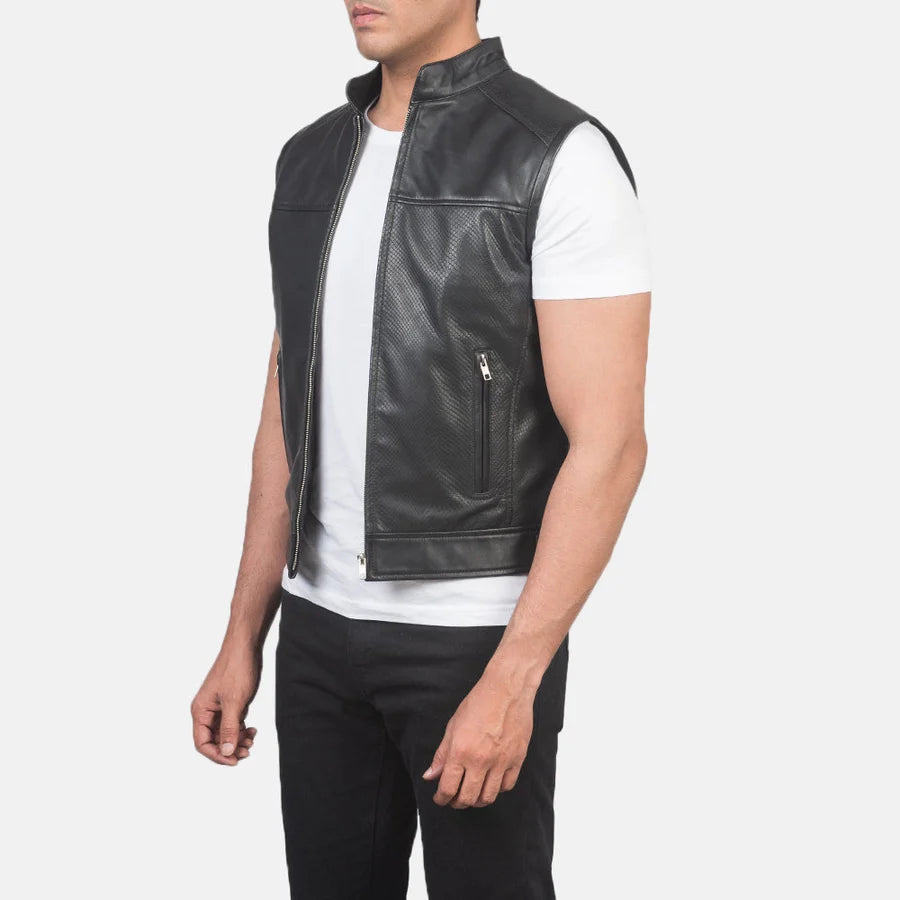 Bronson Black Cowhide Biker Vest