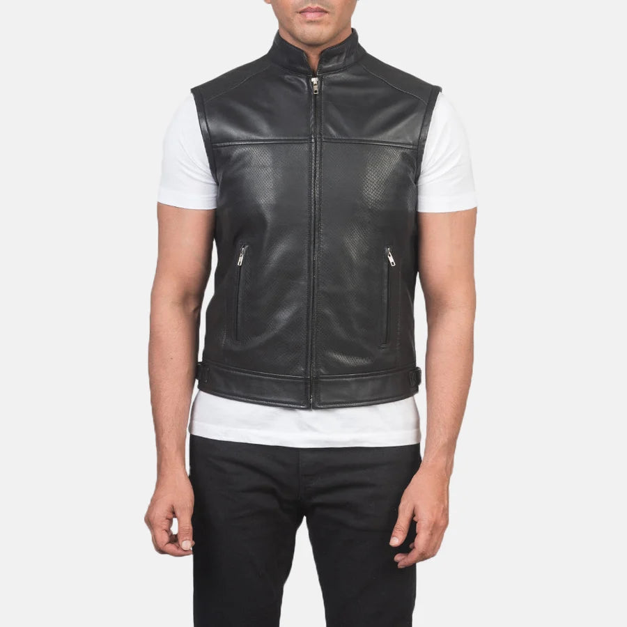 Bronson Black Cowhide Biker Vest
