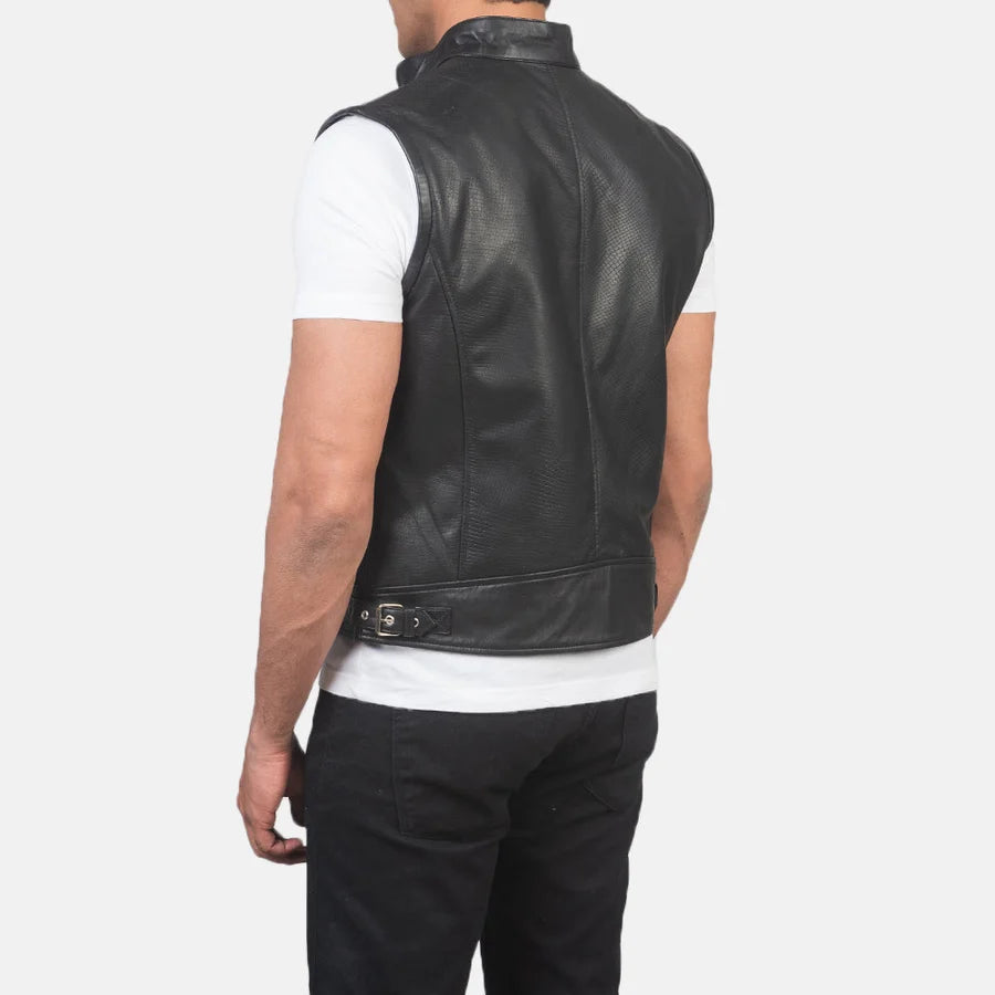 Bronson Black Cowhide Biker Vest
