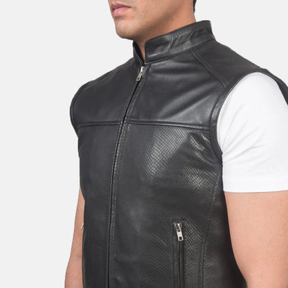 Bronson Black Cowhide Biker Vest