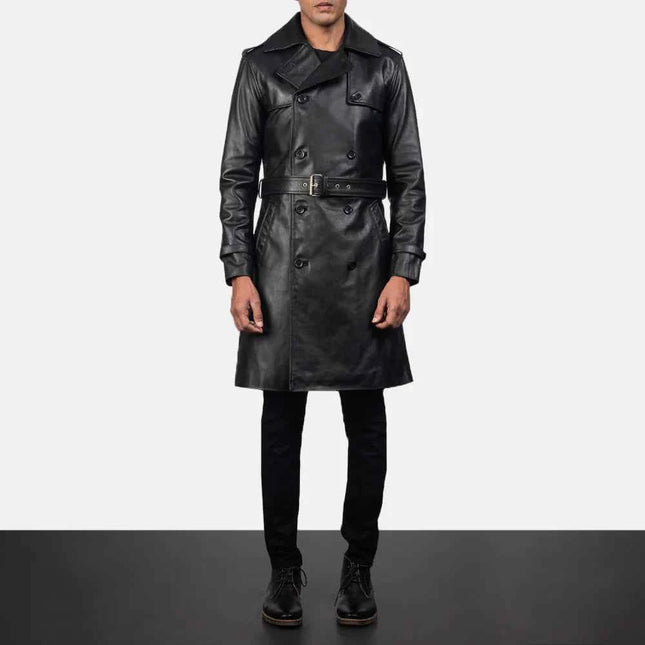 Men's Royson Black Leather Duster Coat