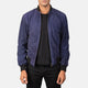 Slate Blue Men Suede Bomber Jacket