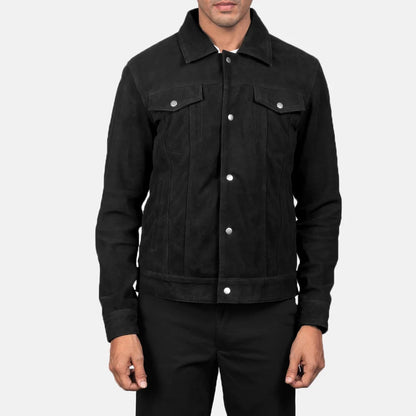 Men Black Suede Trucker Jacket