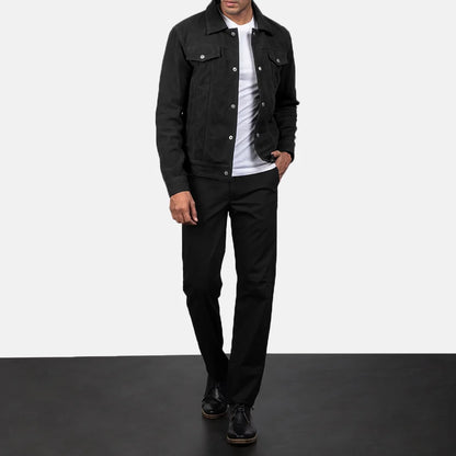 Men Black Suede Trucker Jacket
