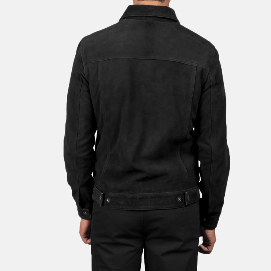 Men Black Suede Trucker Jacket