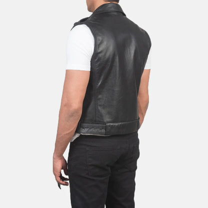 Men Black Leather Biker Vest