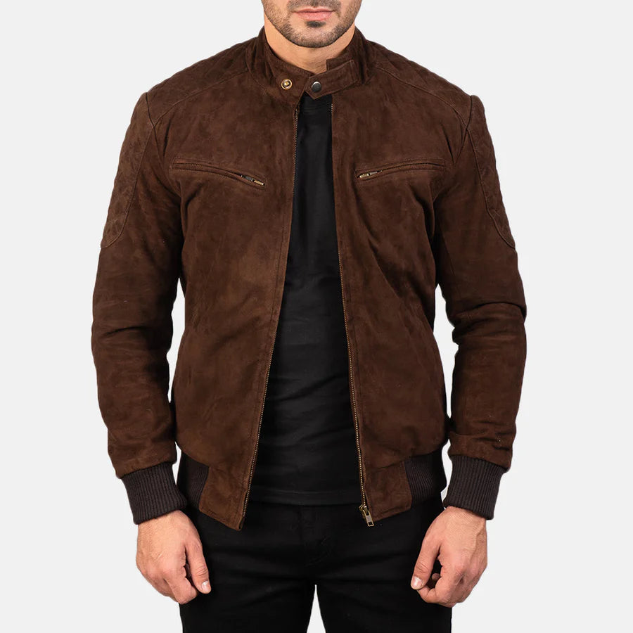 Sven Mocha Men Suede Bomber Jacket