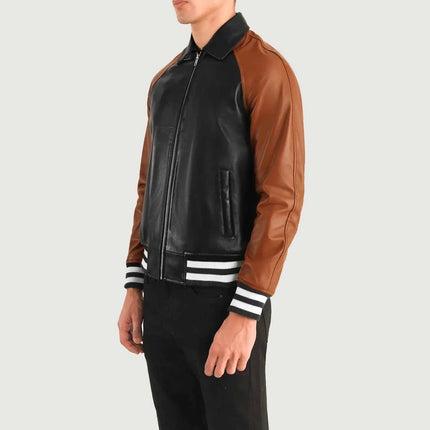 Black & Brown Leather Varsity Jacket