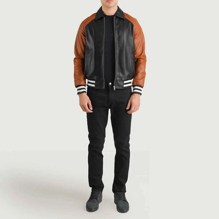 Black & Brown Leather Varsity Jacket