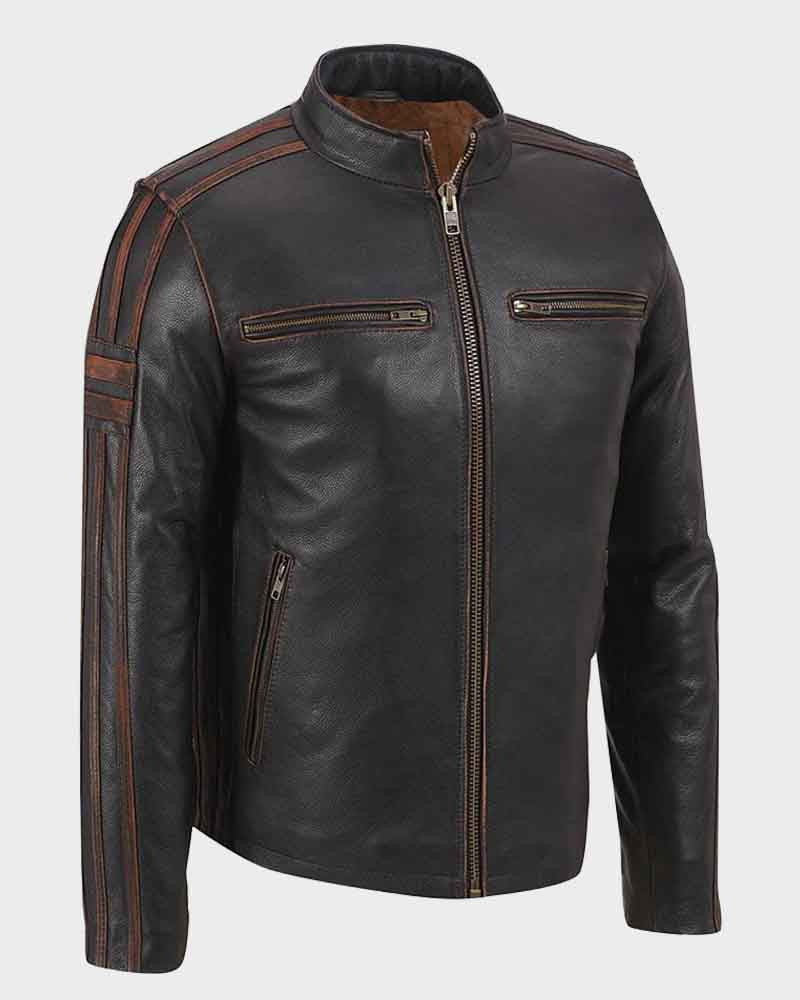 Cortano Brown Cafe Racer Leather Jacket for Men